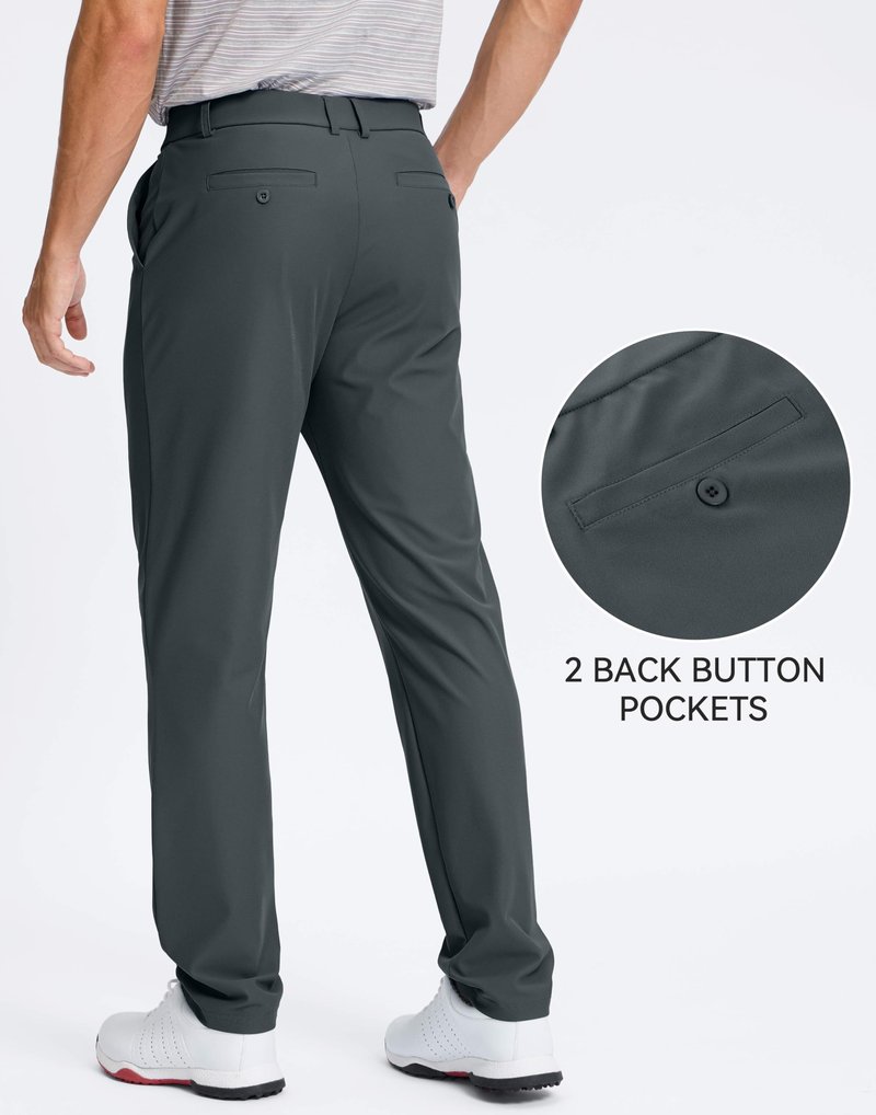 Pudolla Men's Golf Pants 30"/32"/34" Comfy Stretch Lightweight Work Dress Trousers with Pockets(Dark_Grey_Green L30xW32)