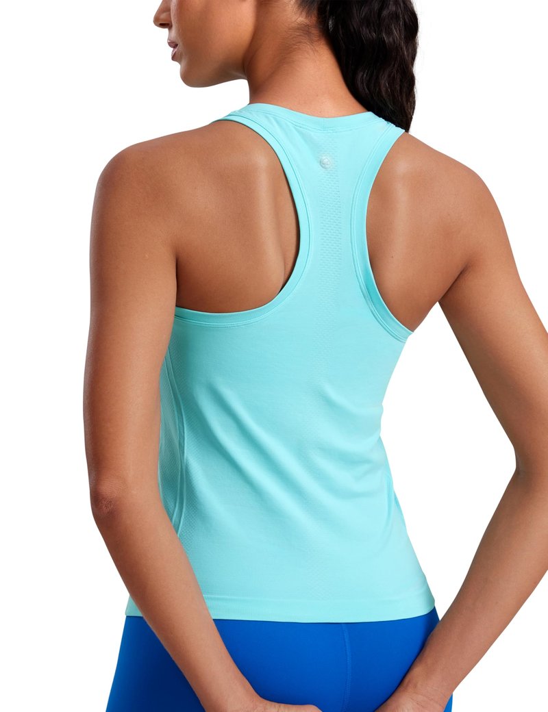 CRZ YOGA Seamless Workout Tank Tops for Women - Athletic Running Gym Sleeveless Shirts Crewneck Racerback Breathable Turquoise XX-Small