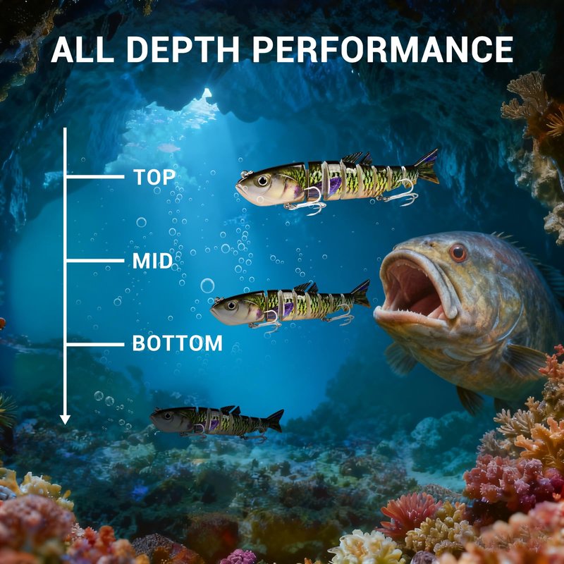 Keenjorika 3Pcs 8 Segment Swimbait Fishing Lure, Realistic Hard Bait with 3D Eyes & Natural Swimming Action, Slow Sinking Artificial Lure for Bass, Pike, Walleye, Trout, Freshwater Saltwater Fishing