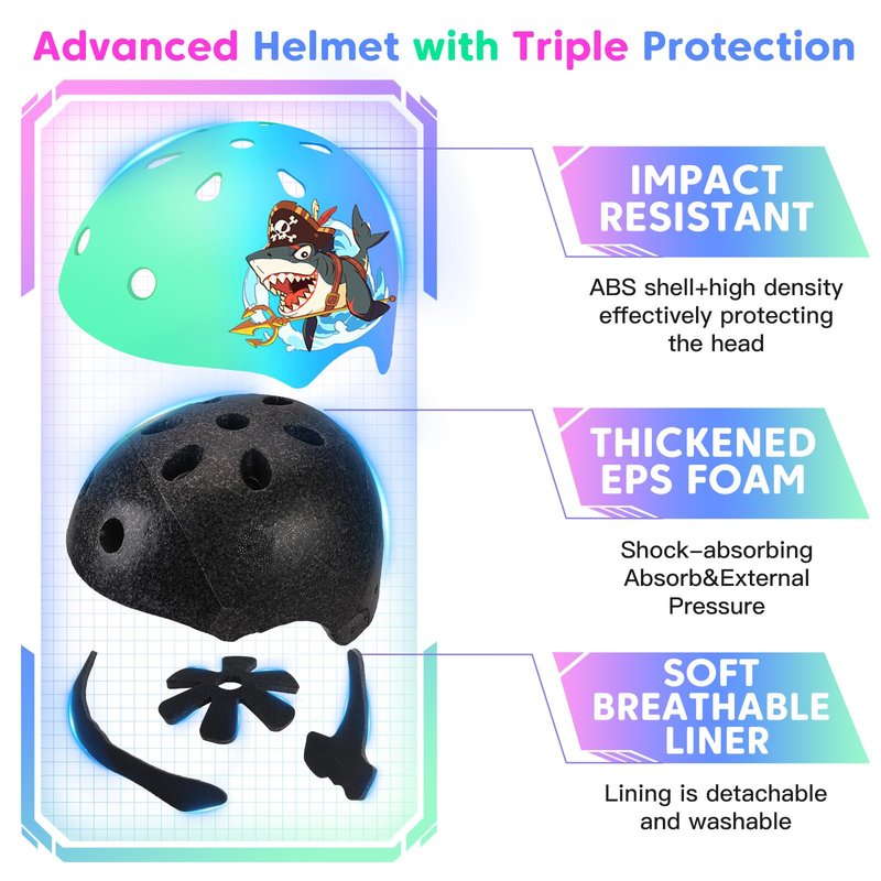BiutiMama Toddler Helmet Kids Bike Helmet Set for Boys Girls, CPSC Certified Adjustable Skateboard Helmets, Protective Gear Set Knee Elbow Wrist Pads for Bicycle Balance, Roller, Scooter, Cycling