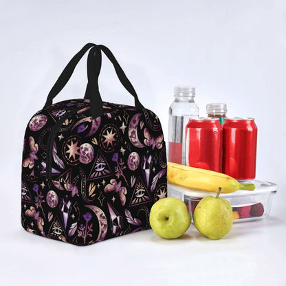 DADABULIU Lunch Bag Tarot Moon Butterfly Magic Goth Insulated Lunch Box Cooler Tote for Adults Kid Girl Women Work Office School Picnic Beach Reusable Lunchbox Over 3 Years Old