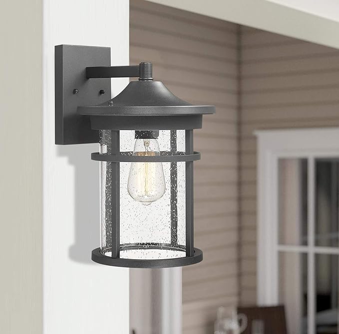 Bestshared Outdoor Wall Sconce, Outdoor Wall Lights, Exterior Wall Mount Light Fixture, Modern Outside Porch Light Wall Mount for House, Garage, Entryway, Exterior Wall Lantern with Seeded Glass Shade