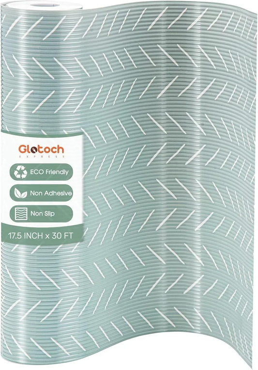 Glotoch Premium Non Slip Shelf Liner, Non Adhesive Drawer Liner, Waterproof Shelf Liners for Kitchen Cabinets, Drawer, Fridge, Wire Shelving, Pantry-17.5" X 360", Heavy Duty, Green Herringbone