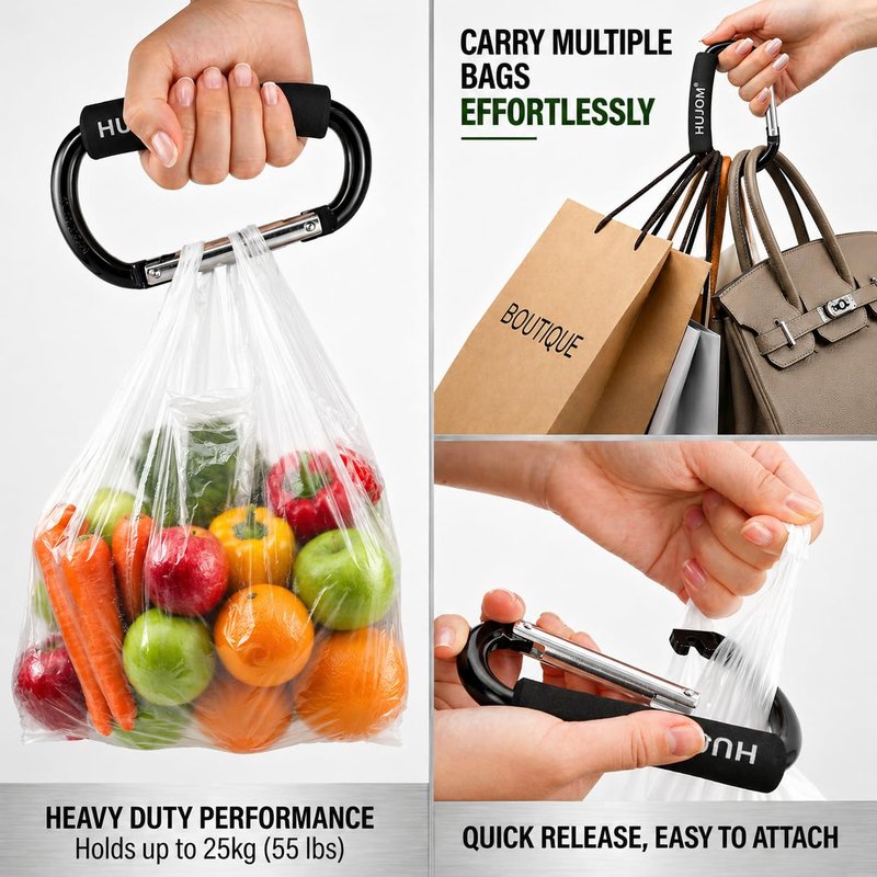 Stroller Hooks 2 Pack Heavy Duty Large Carabiner Clips for Bags & Baby Gear