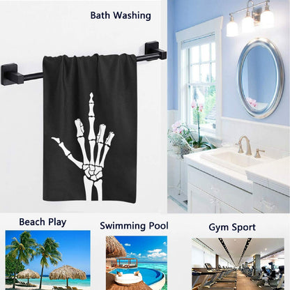 Naanle Skeleton Shows Middle Finger Print Soft Large Hand Towels for Bathroom, Hotel, Gym and Spa (16" x 30",Black)