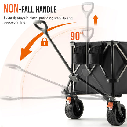 Overmont 300L Extra Large Folding Festival Trolley Cart - All-terrain Wide Wheels and Brake - Heavy Duty Cart Load up 200KG - with Adjustable Handle & Cover Bag - Wagon for Beach Camping Garden