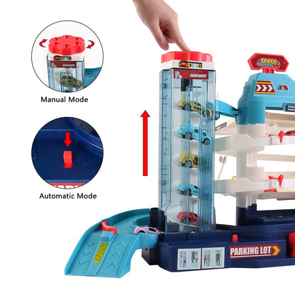 deAO Toy Car Garage Track Set with Music and Light Effects for Kids, 3-story Parking Building with Electric Elevator, Kids' Play Vehicle Garages for 3+ Years Old Boys Girls Christmas Birthday