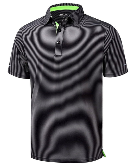 YAMXDM Men's Golf Polo Shirts - Moisture Wicking High Performance Short Sleeve Striped Collared Sports Casual Shirt