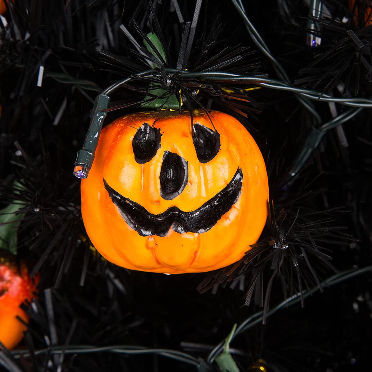 Sunnyglade 21.6” 30 LED Halloween Black Spooky Tree Glittered with Purple Lights & 12 Pumpkin Decorations,Battery Powered for Halloween Indoor Tabletop Decoration