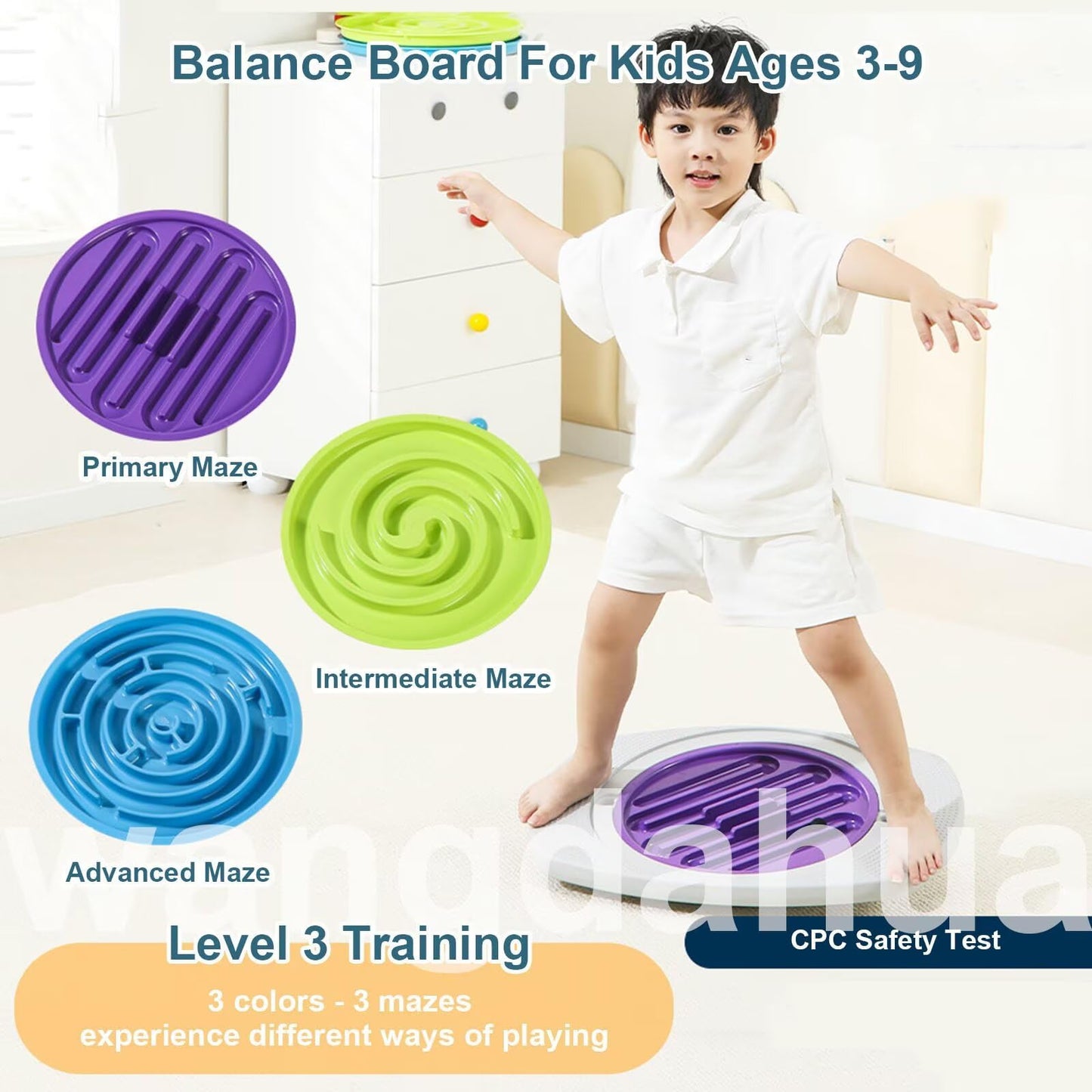 Balance Board for Kids, 20 inch Maze Rocking Seesaw with 2 Balls, 3 Replacement Labyrinth Boards, Toddler Wobble Board for Sensory Training, Non-Slip Pedals, Max Load 130 Lbs