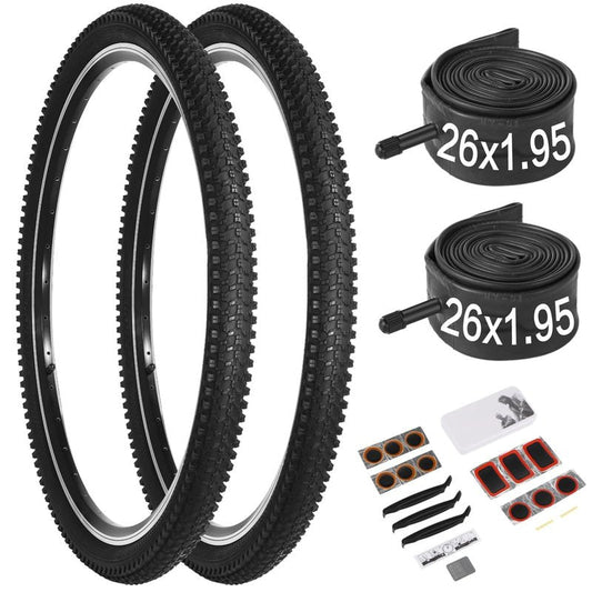 26 Inch Bike Tire, 2Pack 26 x 1.95 Bike Tires & Tubes with Repair Kit, Folding Portable 26 MTB Tires, Replaceable Bicycle Tires 26x1.95 with Inner Tubes and Levers for City Roads, Muddy Trails