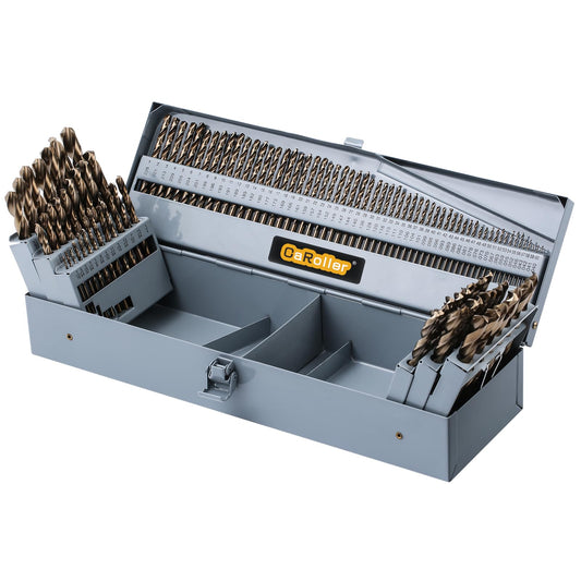 CaRoller Cobalt Drill Bit Set 115 PCS, High Speed Steel M35 Drill Bits Durable Round Shank Drill Sets for Hardened Steel, Wood Plastic, Sheet Metal, with Metal Index Storage Box (115pcs Cobalt)