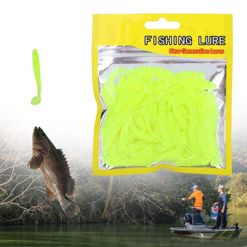 Fishing Lures, 50PCS Soft Plastic T Tail Grub Baits Kit, Swimbaits 2in Fluorescent Green, for Freshwater Saltwater Lakes Rivers Fishing Enthusiasts