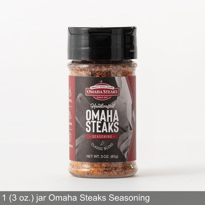 Omaha Steaks Deluxe Gift Package (4 Bacon-Wrapped Filet Mignons, 4 Steak Burgers, 4 Gourmet Jumbo Franks, 4 Au Gratin Potatoes, 4 Caramel Apple Tartlets, 1 jar Omaha Steaks Seasoning)