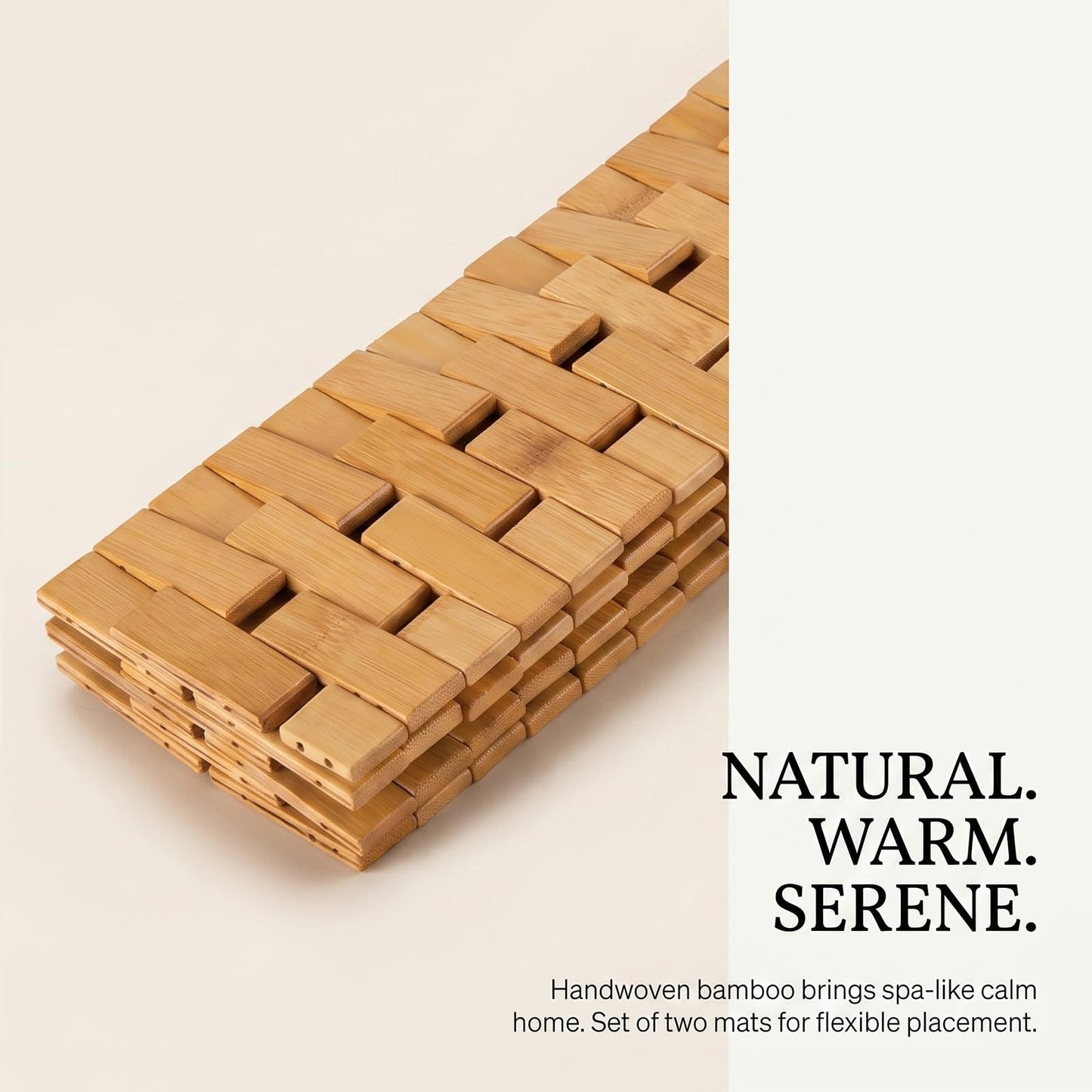 SOUJAP 2 PCS Bamboo Bath Mat, 23.6 x 15.7 Inch, Wooden Shower Floor Mat for Kitchen, Bedroom, Bathtub