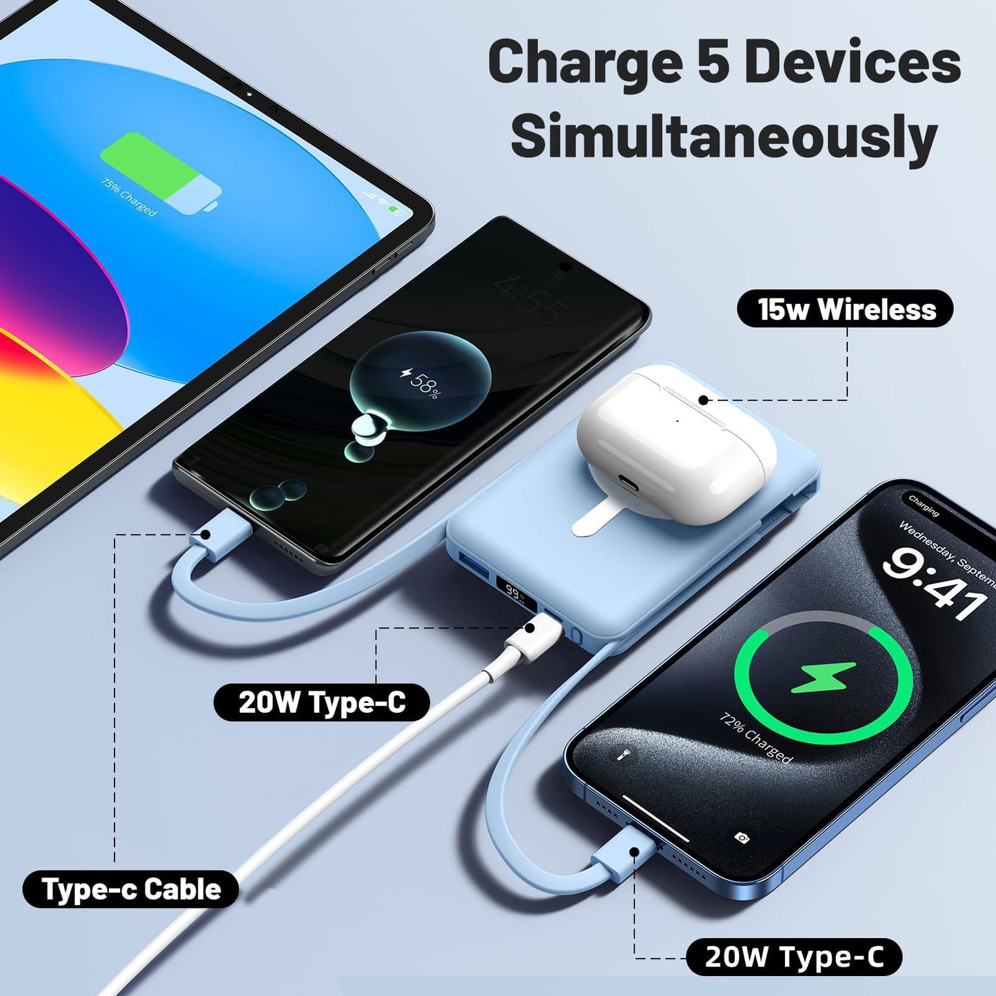Azmuth for Magsafe Battery Pack, 10000mAh Magnetic Power Bank 22.5W PD Fast Charging with LED Display Wireless Portable Charger for Magsafe with Stand for iPhone 17/16/15/14/13/12/Pro/Pro Max