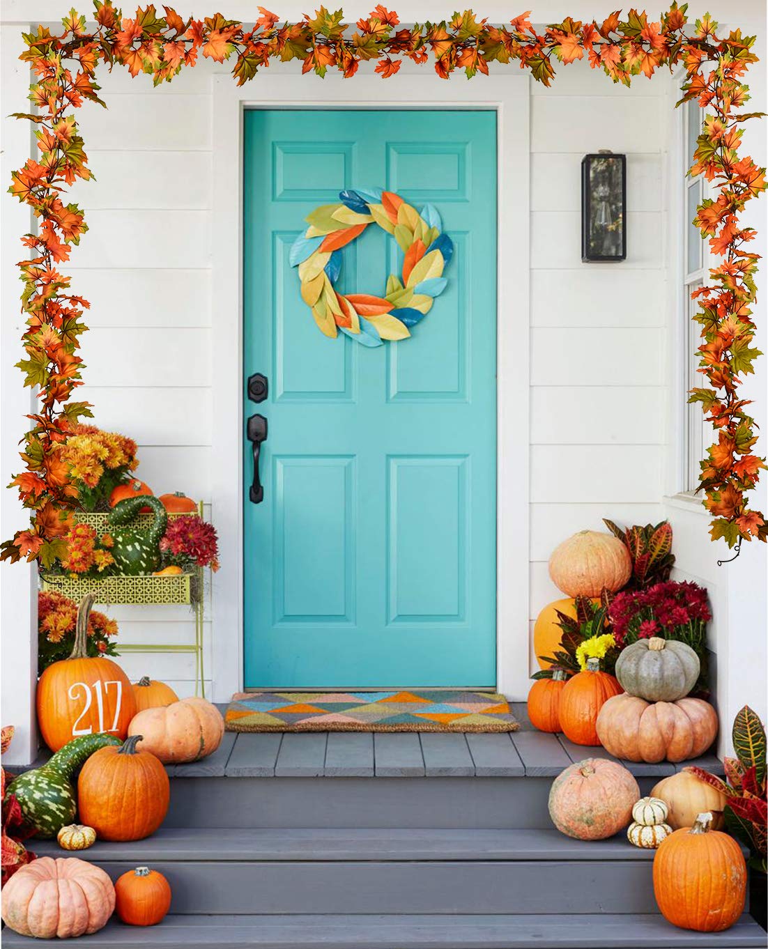 2 Pack Fall Garland Maple Leaf, 6.5Ft/Piece Hanging Vine Garlands Artificial Autumn Foliage Garland Thanksgiving Decor for Home Wedding Fireplace Party