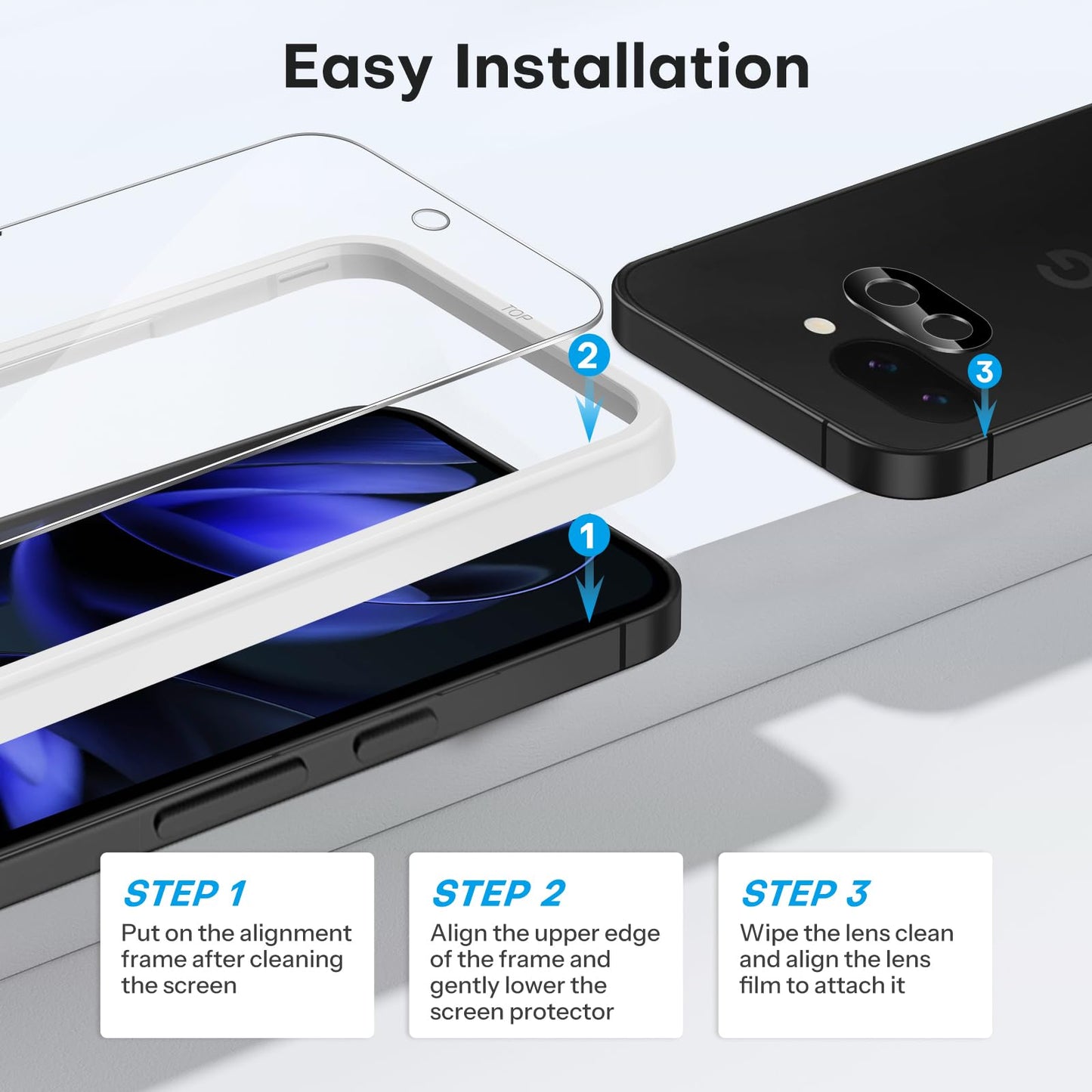 OMOTON 3+2 Pack for Google Pixel 9 Pro Screen Protector, 3 Pack Tempered Glass Screen Protector & 2 Pack Camera Lens Protector for Pixel 9 Pro 2024 6.3-inch, Case Friendly (Not for Pixel 9/9 Pro XL)