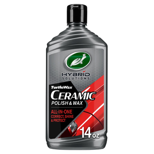 Turtle Wax Hybrid Solutions Ceramic Car Polish and Wax, Light Scratch Remover, Durable Paint Protection, Extreme Water Beading, High Gloss Shine, Hand or Machine Polisher Use, 14 oz (Pack of 1)