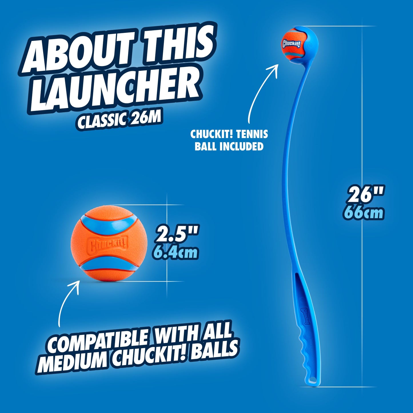 Chuckit! Dog Ball Launcher - Classic 26" with Medium (2.5"), Dog Fetch Ball Thrower, For Dogs 20-60 Pounds, Made in USA