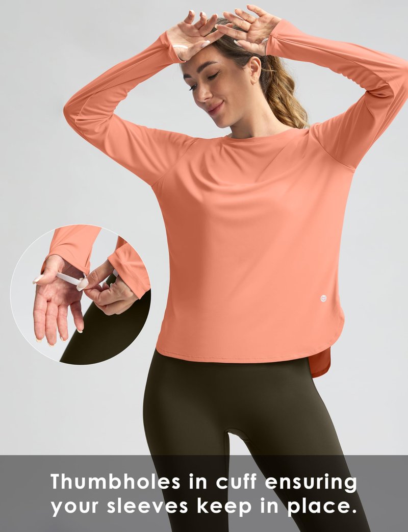 Women's Sun Shirts UPF 50+ Long Sleeve UV Protection Shirt Lightweight Quick Dry Workout Hiking Tops for Women(Orange,XL)