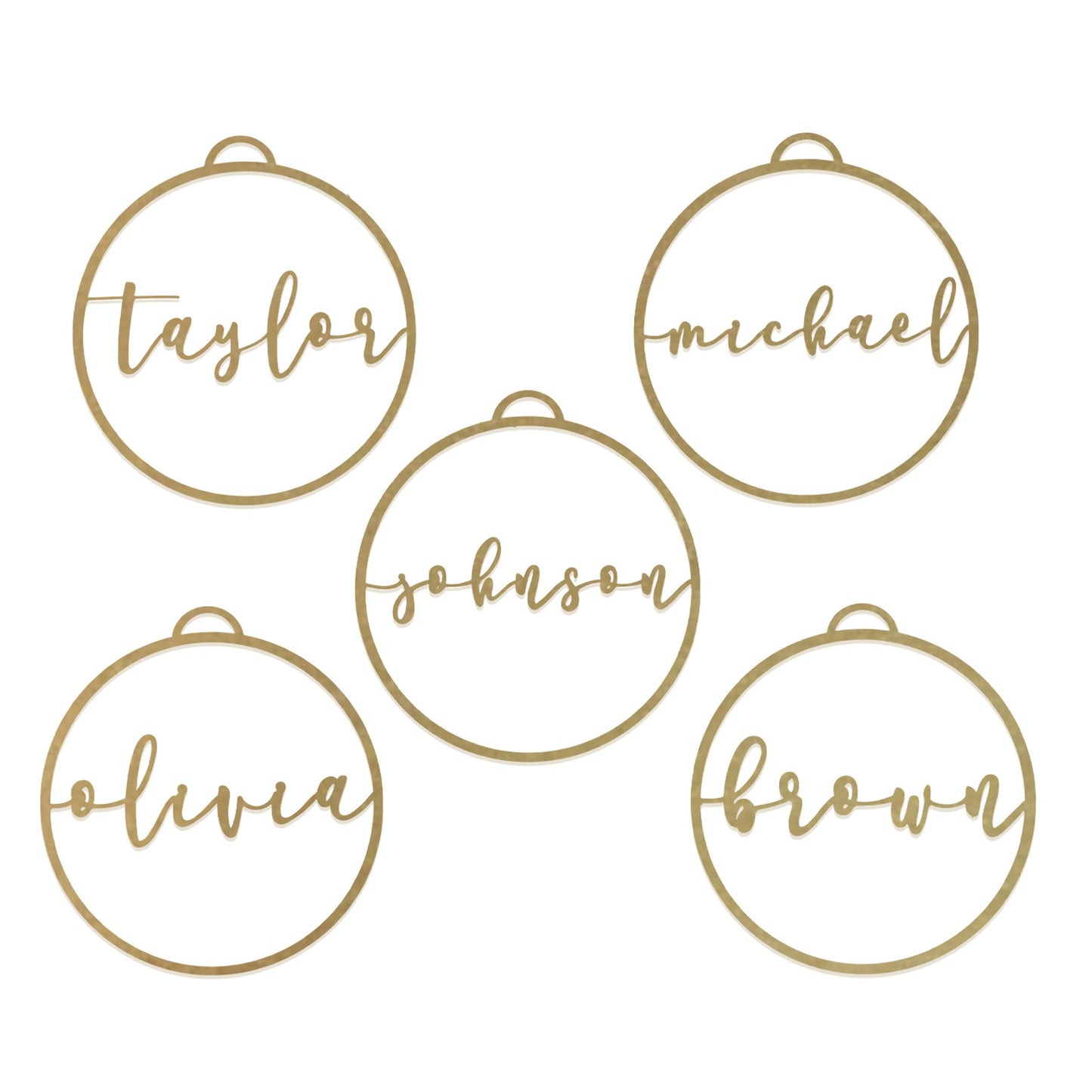 Minimalist Custom Ornaments (5 Pack; 4 inch) - Personalized Modern Metal Cursive Name Christmas Ornaments for Christmas Tree