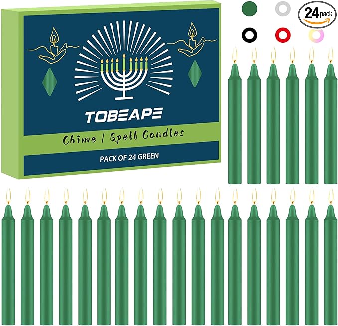 Tobeape Spell Chime Candles 24 pcs Green Candles, 4" Tall Unscented Mini Taper Candle Christmas Candle, for Witchcraft, Wiccan Altar, Magic Tools, Rituals, Prayer, Meditation and Party