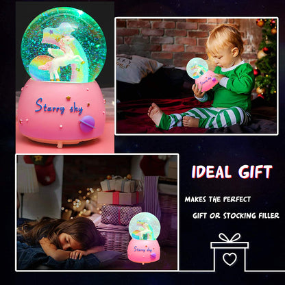 Snow Globe for Kids, VECU Unicorn Snow Globes with Musics Led Unicorn Music Box for Girls, Granddaughters Babies Birthday