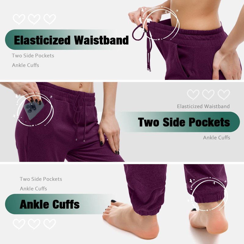 Walifrey Womens Joggers with Pockets, Drawstring Sweatpants Women for Lounging Jogging Gym and Workout Purple,1 Pack Purple M