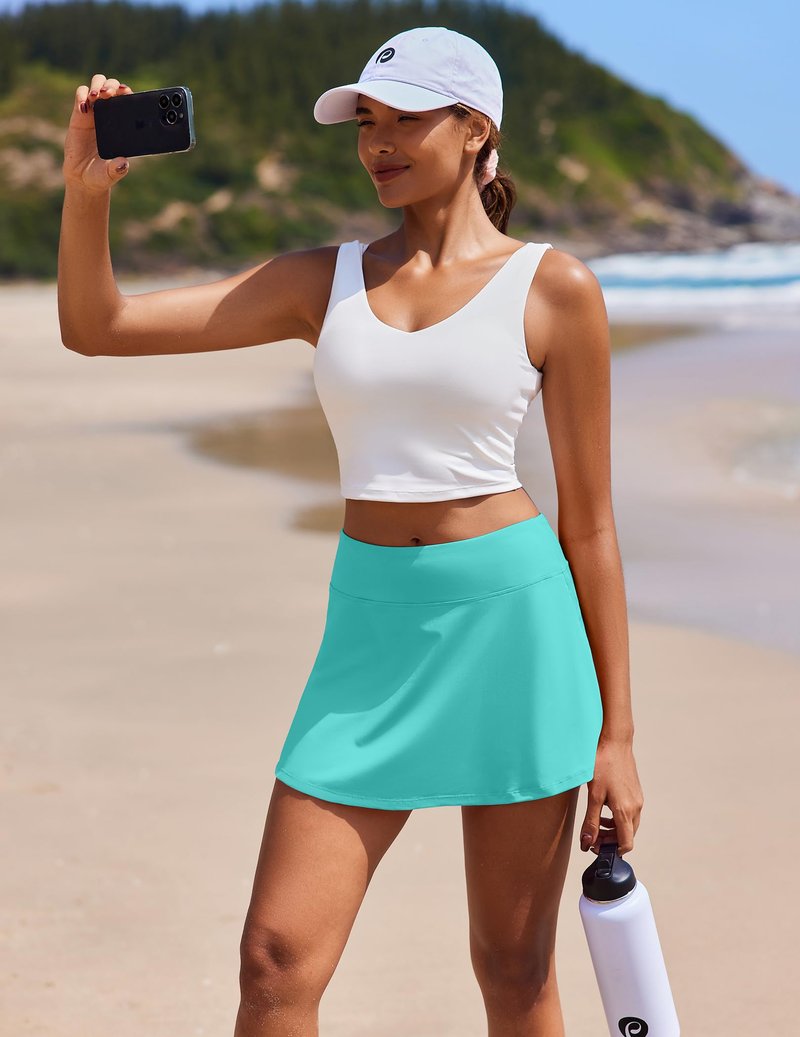 PINSPARK Pleated Tennis Skirt with Pockets Athletic Skort Women for Golf Pickleball Workout Tummy Control,Turquoise X-Small
