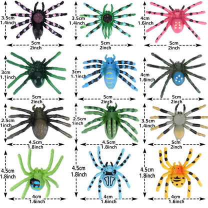 FLORMOON Realistic Animal Figures - 12 Pieces Plastic Halloween Spider Toys for Kids - Spider Action Model Insect Toy Figures - Educational Learning Toys Birthday Gift Set for Kids