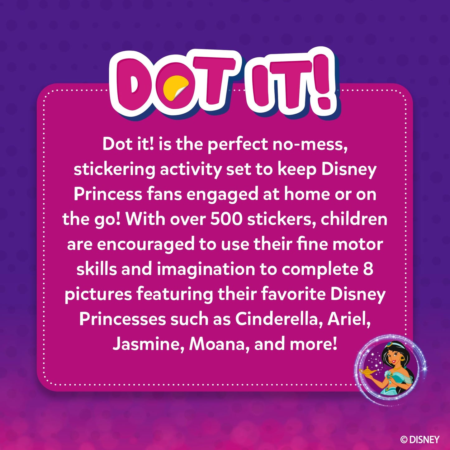 Skillmatics Dot It Sticker Art - Disney Princess, Mess-Free Fun for Kids, 500+ Stickers, Craft Kits, DIY Activity, Travel Toys, Gifts for Girls & Boys Ages 3, 4, 5, 6, 7