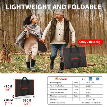 DOKIO 150W Portable Foldable Solar Panel Kit, Compact 21x19in Design 7lb with Standalone Controller and USB, Monocrystalline Charger for 12V Batteries, Power Stations, RV Camping Emergency Use