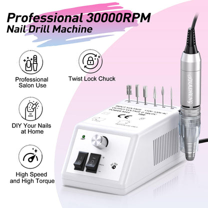20000RPM Electric Nail Drill Professional Nail File Drill Acrylic Nails Kit for Manicure Gel Nail Polish Remover with 1 Pack of Sanding Bands(Pink)