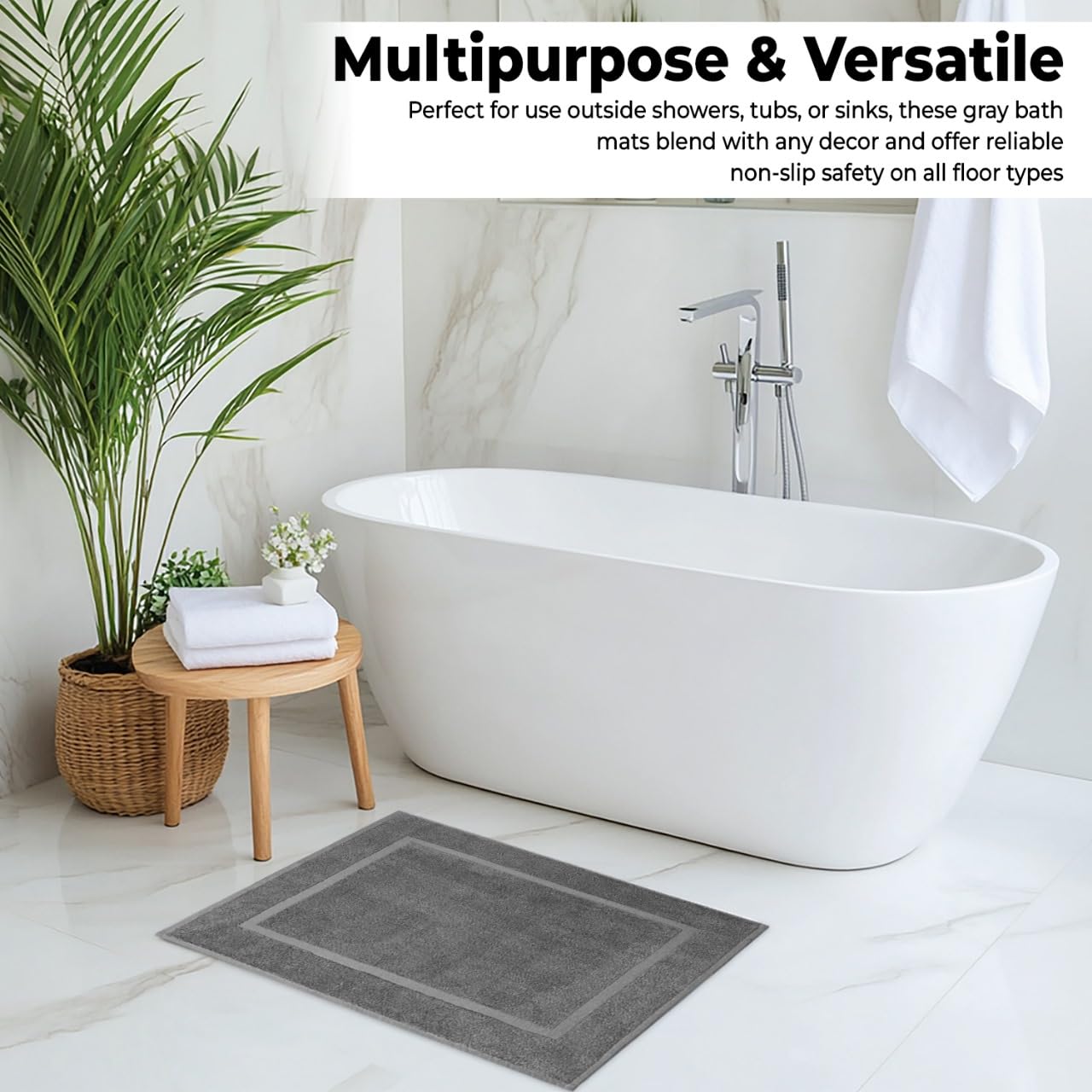 KAHAF COLLECTION Bath Mat Floor Towel Set - Absorbent Cotton Hotel Spa Shower/Bathtub Mats [Not a Bathroom Rug] 22"x34" Pack of 2