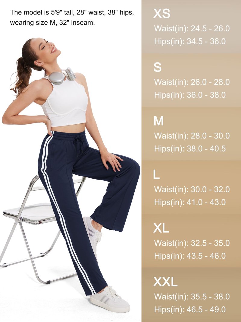 Tapata Women's 30" Inseam Regular Track Pants Loose Straight Leg Jogging Sweatpants Warm-Up Sports Athletic Running, Navy Blue, L