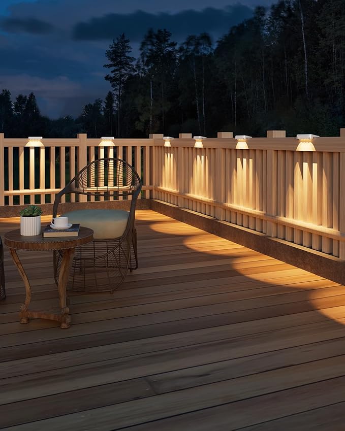 VOLISUN Solar Deck Lights 8 Pack, Warm White Glow LED Large Size Lamp, IP65 Waterproof Step Lights Outdoor for Deck, Step, Fence, Railing, Wall and Stairs