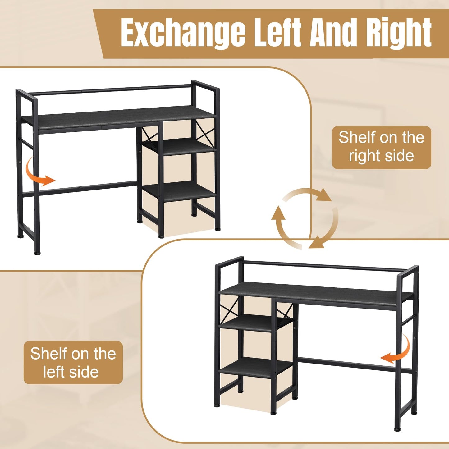 Gannyfer Desk Shelf - 38.5" Freestanding Desk Organizer, Desk Hutch for Computer Monitor, Wood Desktop Bookshelf Storage Rack, Large 3 Tier Desktop Bookshelf for Home Office Decor, Black