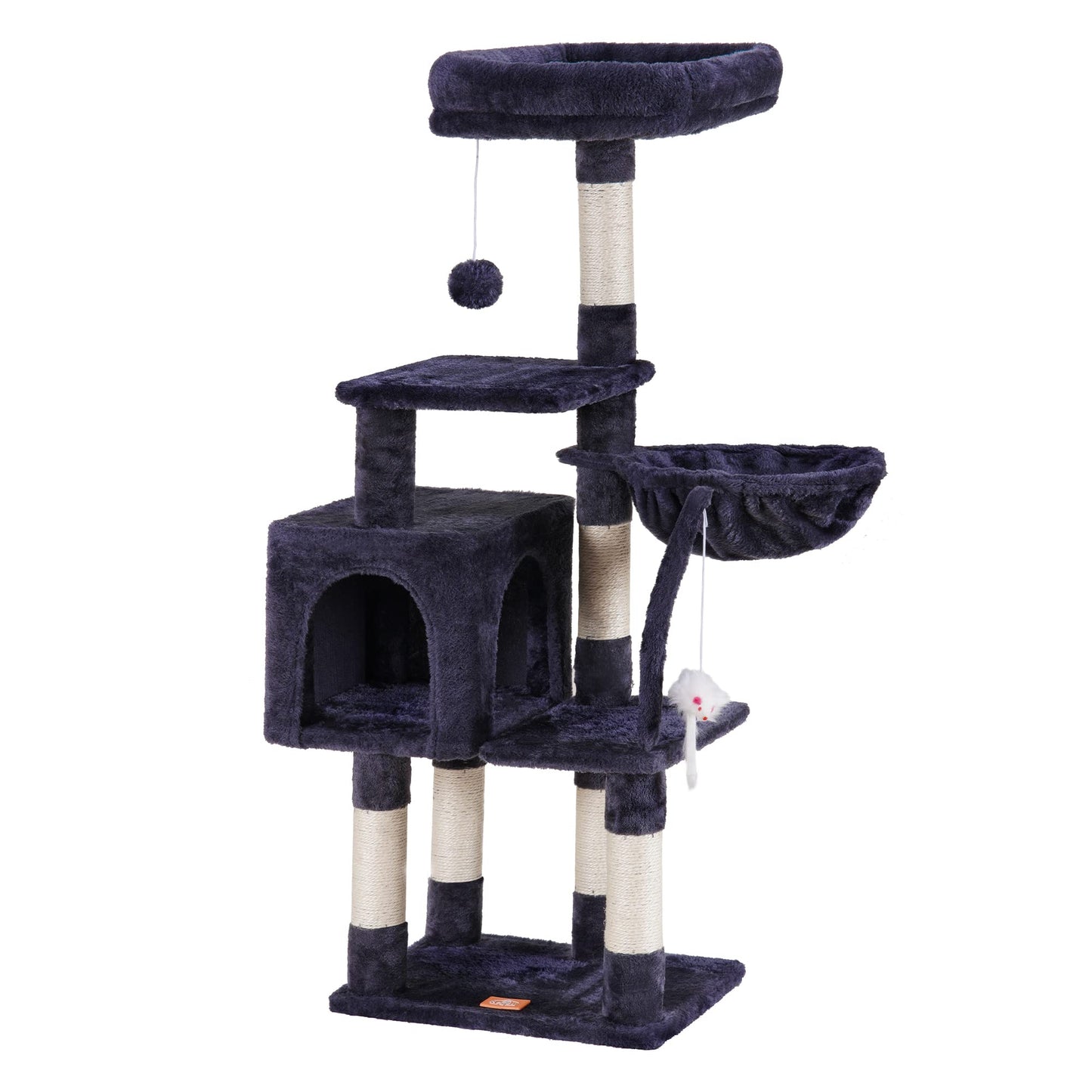 Heybly Cat Tree with Toy, Cat Tower Condo for Indoor Cats, Cat House with Padded Plush Perch, Cozy Hammock and Sisal Scratching Posts, Smoky Gray HCT004SG