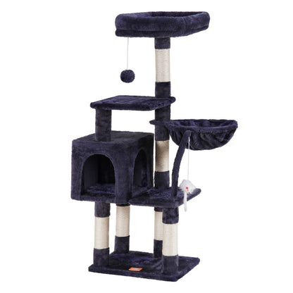 Heybly Cat Tree with Toy, Cat Tower Condo for Indoor Cats, Cat House with Padded Plush Perch, Cozy Hammock and Sisal Scratching Posts, Smoky Gray HCT004SG