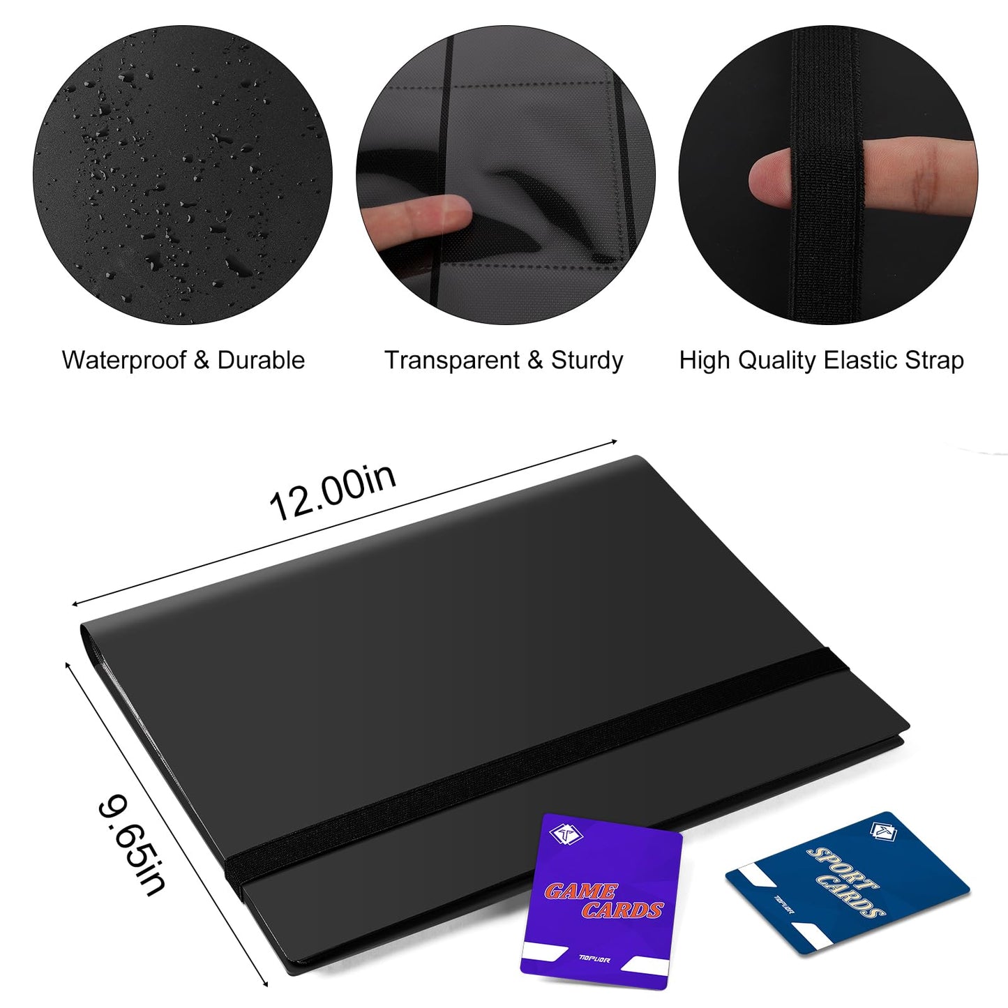 Trading Card Binder 9 Pocket, 360 Pockets Collectible Trading Card Album, Sports Card Binder for Standard Cards, Side Loading Card Folder for MTG Sports Baseball TCG Football Basketball Cards Black