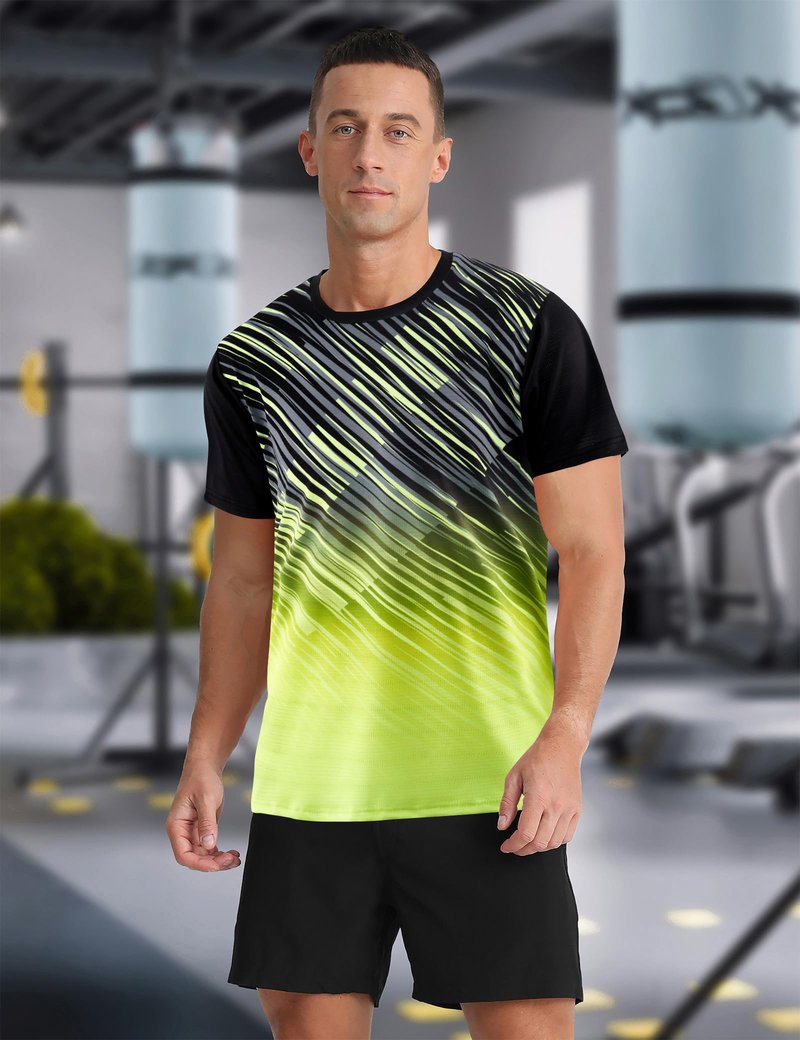Men's Athletic T-Shirt Performance Gym Shirt Quick Dry Moisture Wicking Running Workout Outdoor Activities Short Sleeve Tops Yellow Stripes L