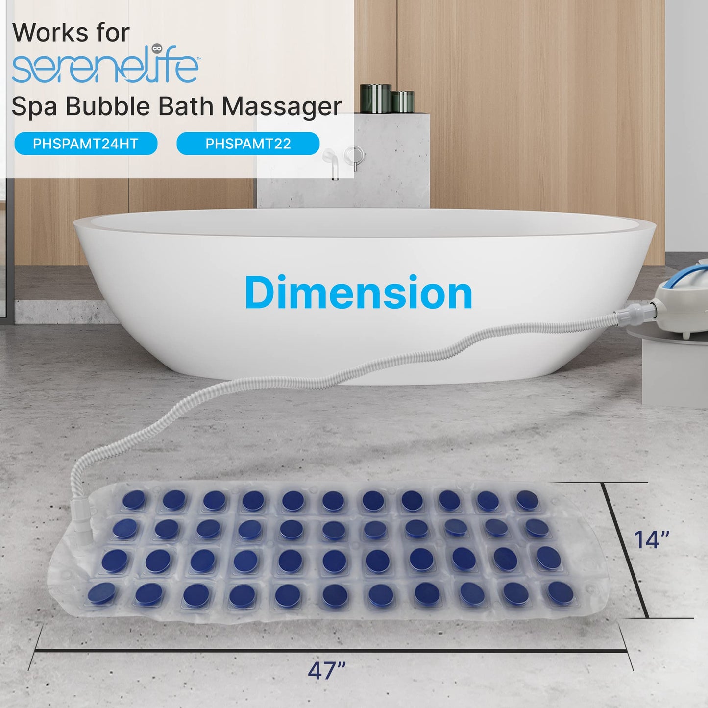 SereneLife Bathtub Bubble Massage Replacement Mat - Replacement Mat for SereneLife Waterproof Tub Massaging Spa, Full Body Bubbling Bath Massager Models PHSPAMT24HT, PHSPAMT22 - PRTPHSPAMT24MT