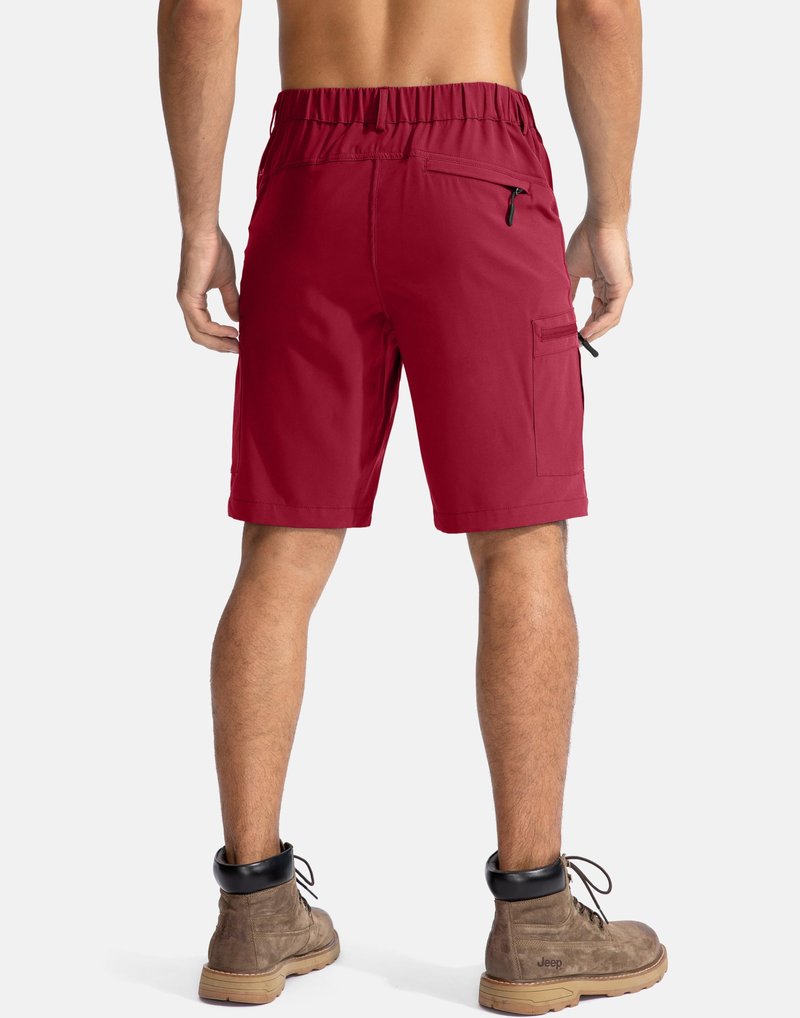 Pudolla Men's Hiking Cargo Shorts 9" Lightweight Outdoor Work Shorts for Men Travel Golf Camping Casual with 5 Zipper Pockets(Red X-Large)
