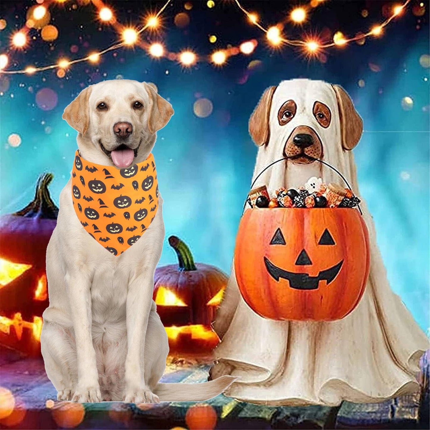 Gofshy Halloween Dog Bandanas Large 2PCS, Reversible Triangle Dog Scarfs with Pumpkin, Spide, Bat, Ghost, Fall Puppy Bandanas Bib Handkerchief for Boy and Girl, Holiday Bandanas