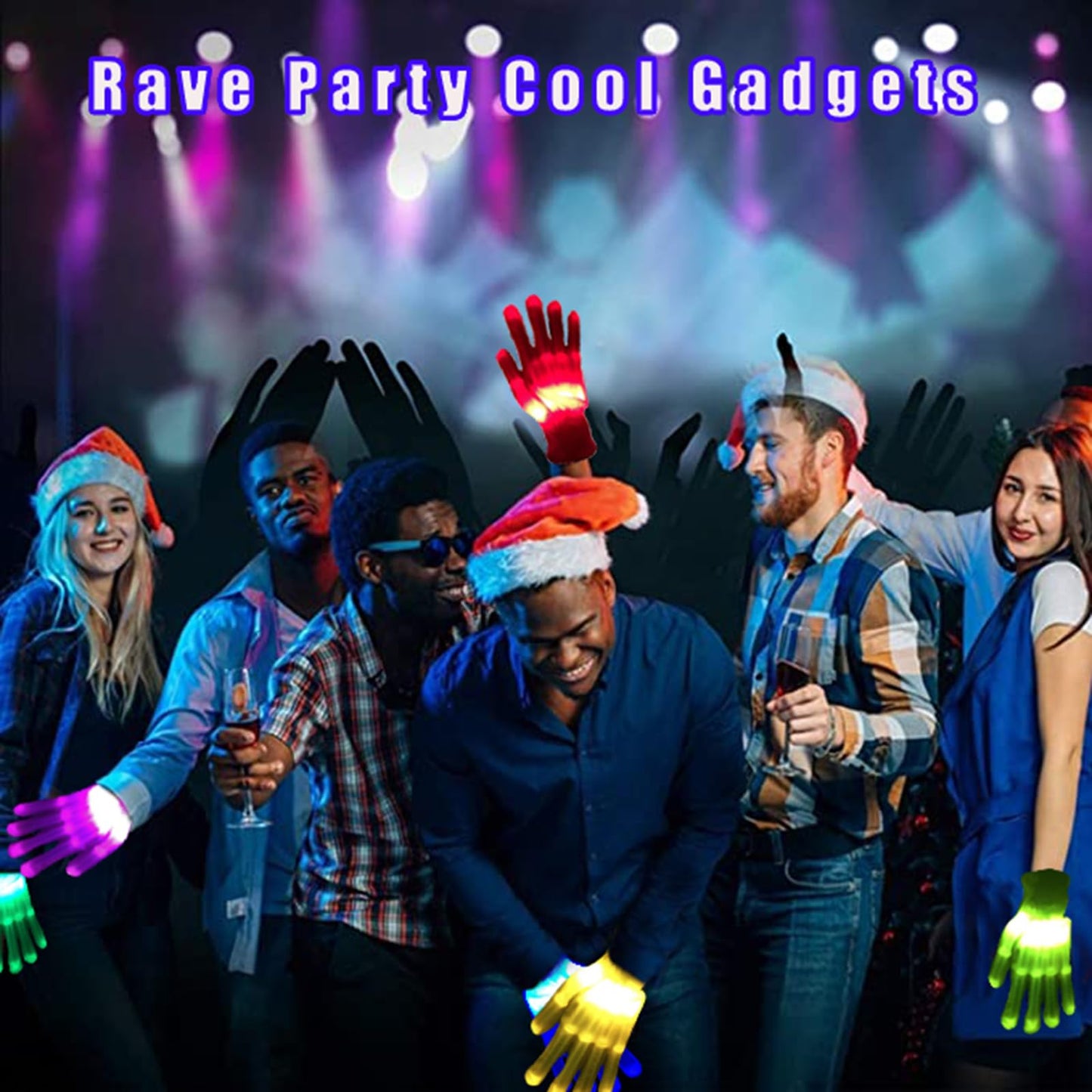 COTRUERE 12 Color Led Light up Gloves Cool Finger Flashing Toys Gifts for Halloween Christmas Easter Birthday Parties（only 1 pair）