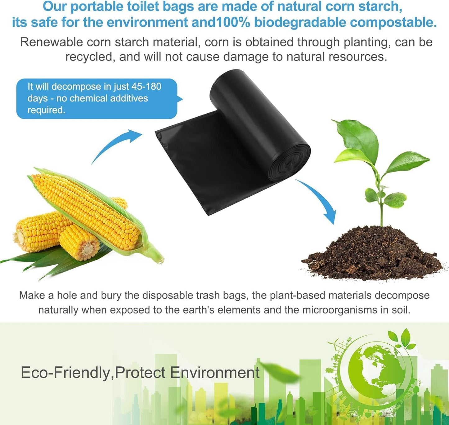 80 Portable Camping Toilet Bags, Biodegradable Porta Potty Bucket Toilet Bags, 8 Gallon Compostable Thickened Trash Garbage Bags