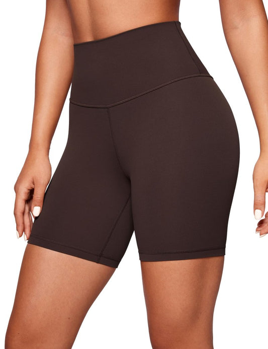 CRZ YOGA ButterLuxe Biker Shorts 6" - High Waisted Workout Running Volleyball Spandex Yoga Womens Hot Fudge Brown Large