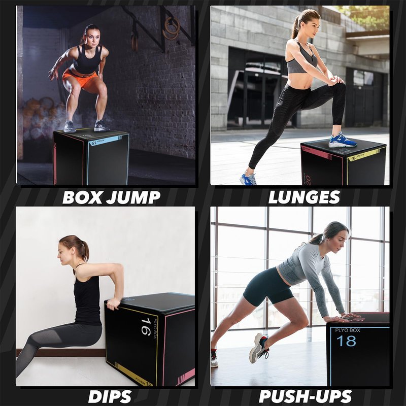 Wansenya 3-in-1 Dense Foam Plyometric Jump Box,20"x18"x16",Stable Non-Slip Box Jumps for Home Gym,Exercise Foam Plyo Box for Fitness Training-Step-Ups,Split Squats,Dips, Box Jump Cube