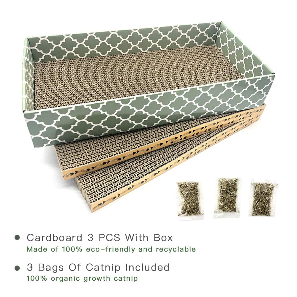 Cat Scratcher Cardboard Scratching Pads Scratch Lounge Bed with Catnip 3PCS Reversible Corrugated Cardboard with Scratch Box